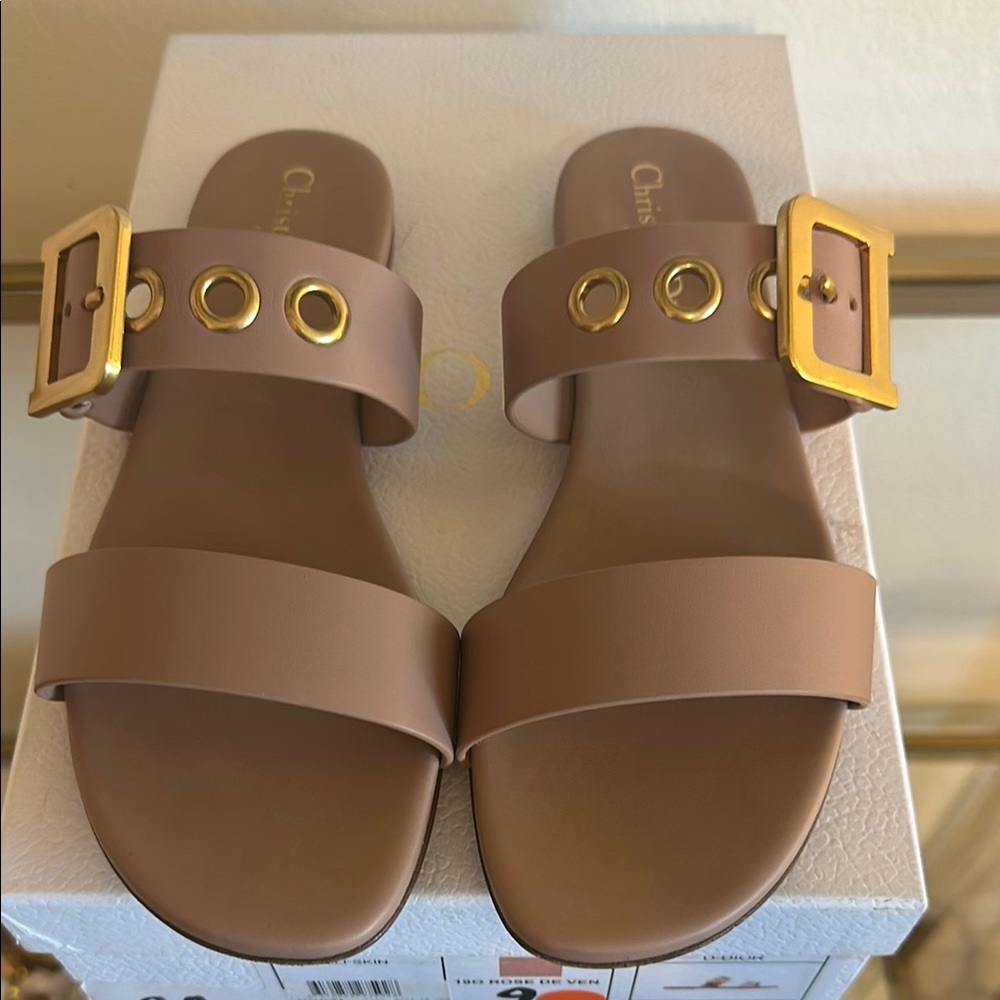 Chic Tan Sandals with Gold Accents